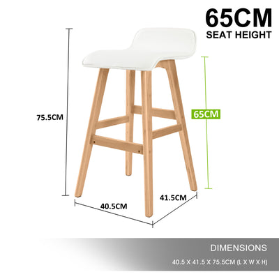 2X Wooden Bar Stool Dining Chair Leather SOPHIA 65cm WHITE