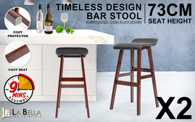 La Bella 2 Set 73cm Black Brown Wooden Bar Stool DARA Leather