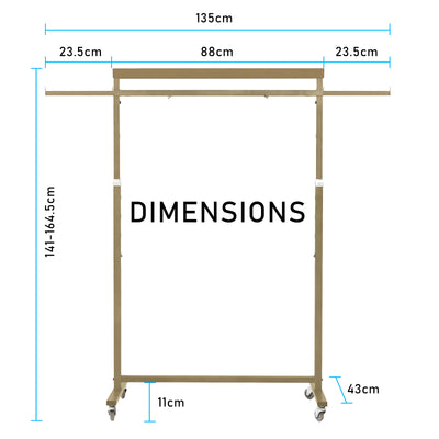 Clothes Rack Coat Stand Hanging Adjustable Rollable Steel GOLD