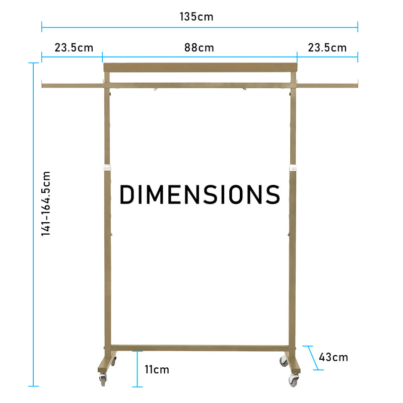 Clothes Rack Coat Stand Hanging Adjustable Rollable Steel GOLD