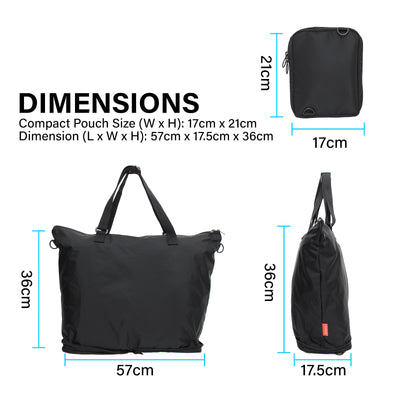 Shopper Bag Tote Bag Foldable Travel Laptop Grocery Nylon KO-DUAL BLACK