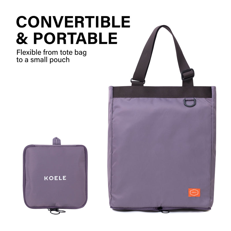 Shopper Bag Tote Bag Foldable Travel Laptop Grocery Nylon KO-SHOULDER PURPLE