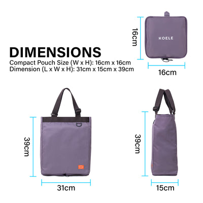 Shopper Bag Tote Bag Foldable Travel Laptop Grocery Nylon KO-SHOULDER PURPLE