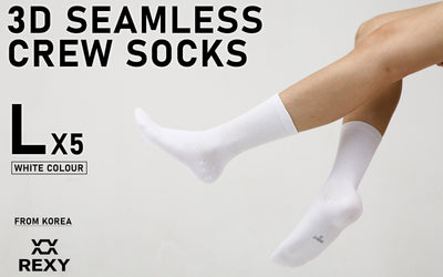 5X Rexy 3D Seamless Crew Socks Large Slim Breathable WHITE