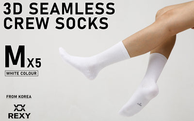 5X Rexy 3D Seamless Crew Socks Medium Slim Breathable WHITE