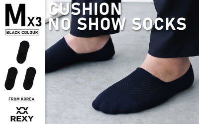 3X Rexy Cushion No Show Ankle Socks Medium Non-Slip Breathable BLACK