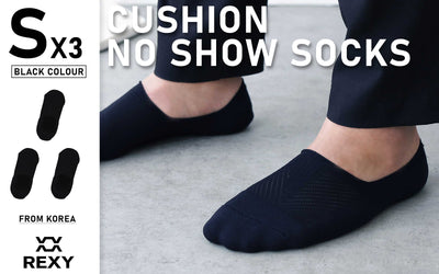 3X Rexy Cushion No Show Ankle Socks Small Non-Slip Breathable BLACK