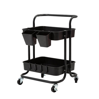 Kandoka 2 Tier Black Trolley Cart Storage Utility Rack Organiser Swivel Kitchen