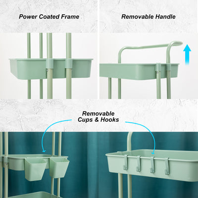 Trolley Cart Storage Utility Rack Shelf Organiser Swivel Kitchen 2 Tier GREEN