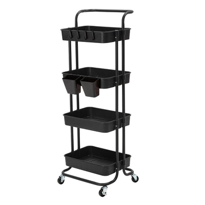 Kandoka 4 Tier Black Trolley Cart Storage Utility Rack Organiser Swivel Kitchen