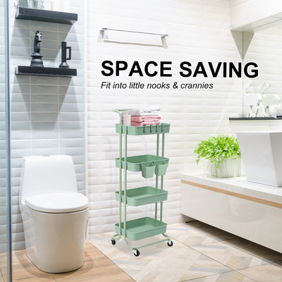 Trolley Cart Storage Utility Rack Shelf Organiser Swivel Kitchen 4 Tier GREEN