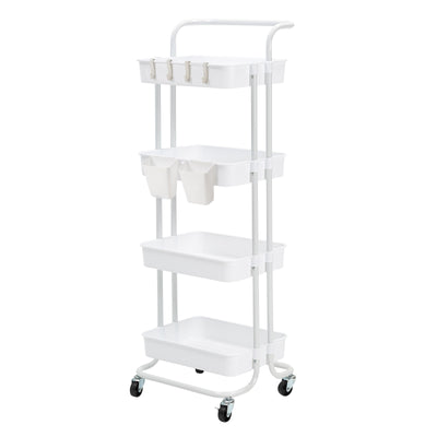 Kandoka 4 Tier White Trolley Cart Storage Utility Rack Organiser Swivel Kitchen