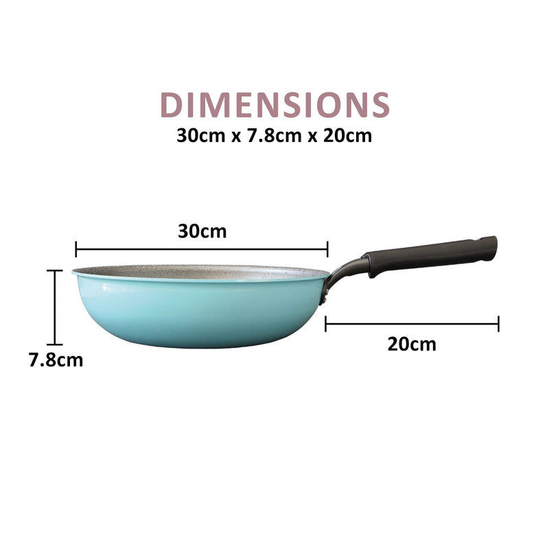 Fanjini Stone Wok Wokpan 28cm Non-Stick Induction Ceramic Round PURE SKY BLUE