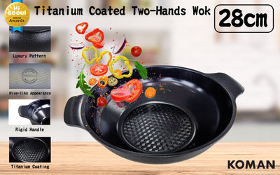 KOMAN Shinewon Two Hands Wok 28cm Ceramic Non-stick Titanium - BLACK