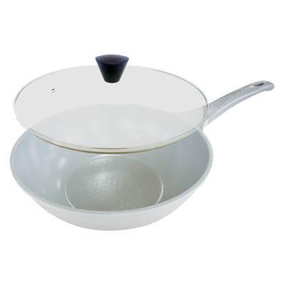 KOMAN 28cm Grey Shinewon Vinch IH Wok Wokpan Non-stick Induction Ceramic + Glass Lid