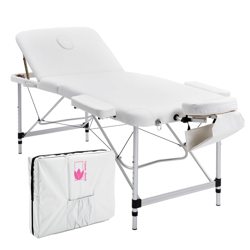 Forever Beauty White Portable Beauty Massage Table Bed Therapy Waxing 3 Fold 75cm Aluminium