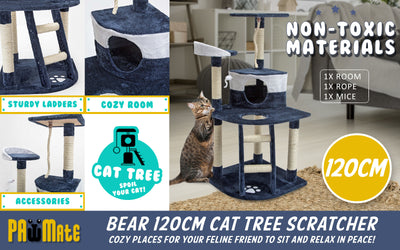 Cat Tree Multi Level Scratcher BEAR 120cm BLUE