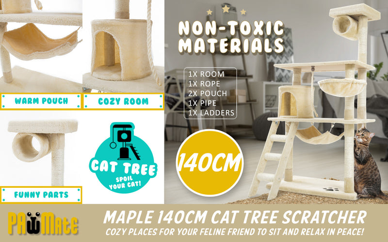 Cat Tree Multi Level Scratcher MAPLE 140cm BEIGE