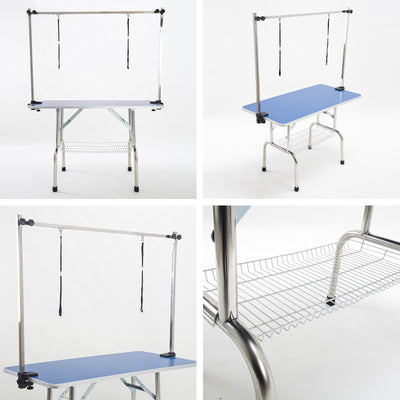 Paw Mate Pet Grooming Salon Table Dual 120cm Adjustable Foldable Mobile for Commercial BLUE