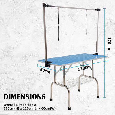 Paw Mate Pet Grooming Salon Table Dual 120cm Adjustable Foldable Mobile for Commercial BLUE