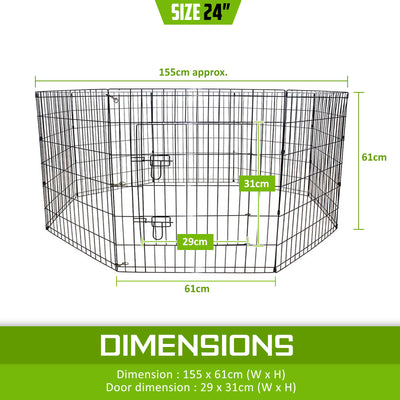 Pet Playpen Foldable Dog Cage 8 Panel 24in with Cover