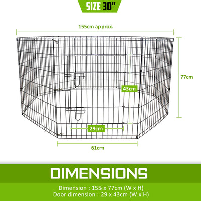 Pet Playpen Foldable Dog Cage 8 Panel 30in with Cover