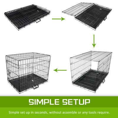 Wire Dog Cage Foldable Crate Kennel 42in with Tray