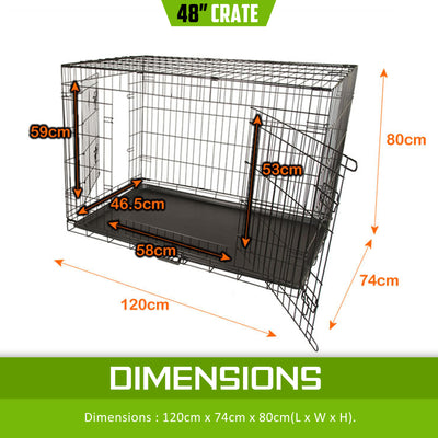 Wire Dog Cage Foldable Crate Kennel 48in with Tray