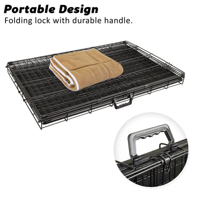 Wire Dog Cage Foldable Crate Kennel 42in with Tray + Cushion Mat Combo