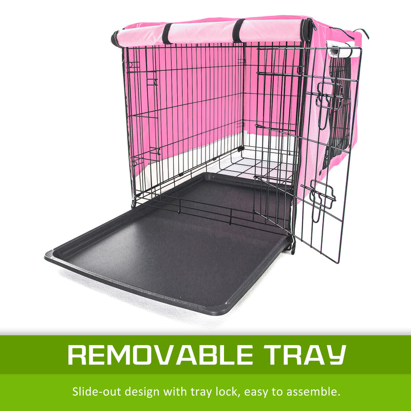 Wire Dog Cage Foldable Crate Kennel 30in with Tray + PINK Cover Combo