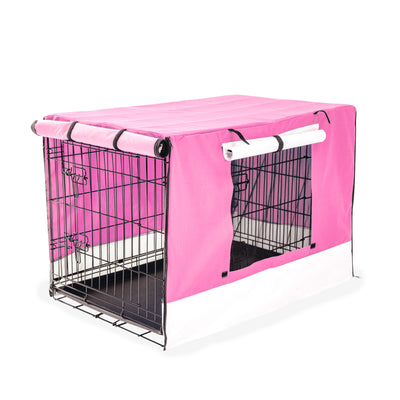 Paw Mate Wire Dog Cage Foldable Crate Kennel 36in with Tray + Pink Cover Combo