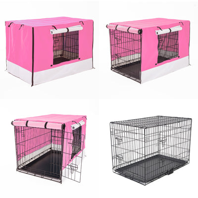 Wire Dog Cage Foldable Crate Kennel 36in with Tray + PINK Cover Combo