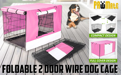 Wire Dog Cage Foldable Crate Kennel 48in with Tray + PINK Cover Combo