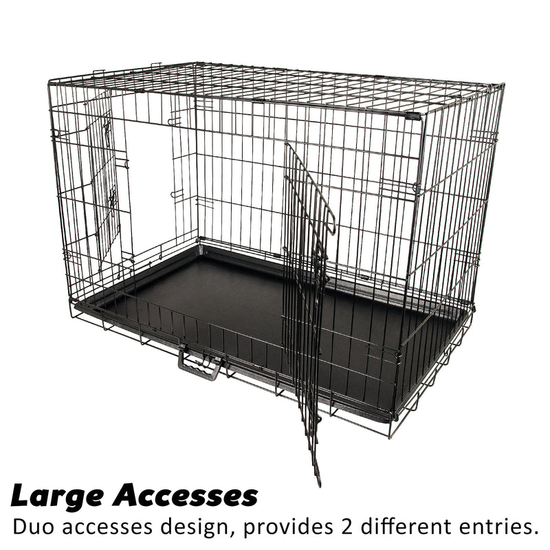 Wire Dog Cage Crate 24in with Tray + Cushion Mat + BLUE Cover Combo