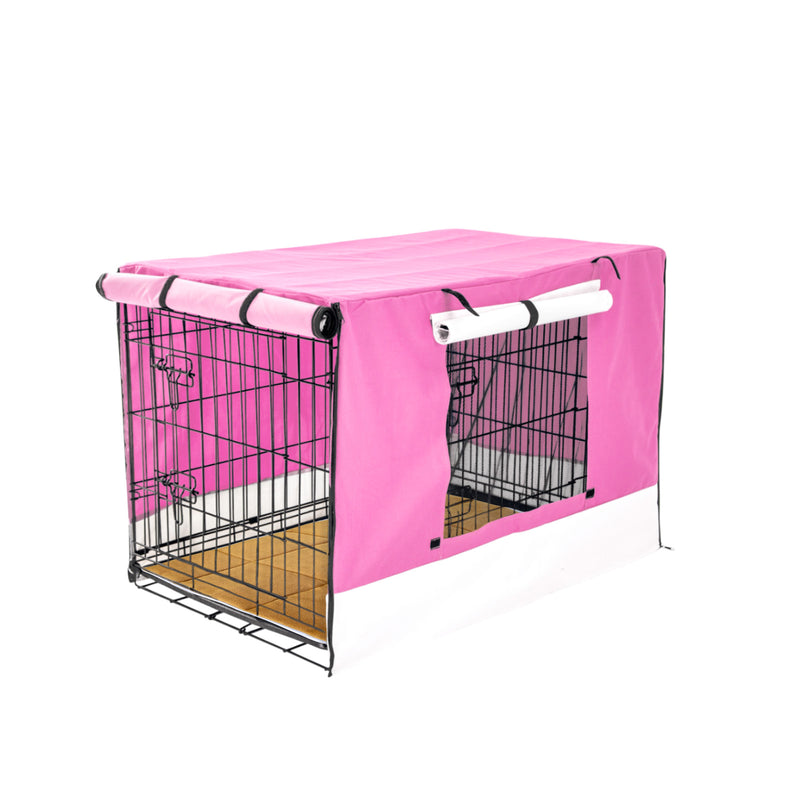 Paw Mate Wire Dog Cage Crate 24in with Tray + Cushion Mat + Pink Cover Combo