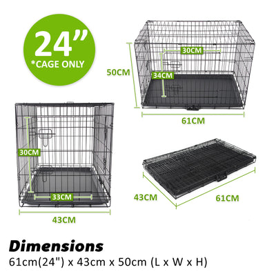 Wire Dog Cage Crate 24in with Tray + Cushion Mat + PINK Cover Combo