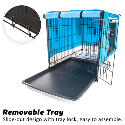 Wire Dog Cage Crate 30in with Tray + Cushion Mat + BLUE Cover Combo