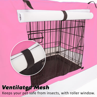 Wire Dog Cage Crate 36in with Tray + Cushion Mat + PINK Cover Combo