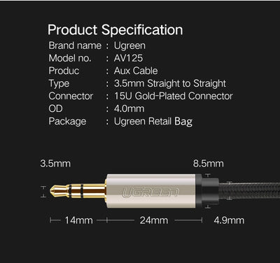 UGREEN 40785 Premium 3.5mm Male to 3.5mm Male Cable 10M