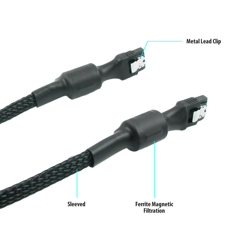 Simplecom CA110S Premium SATA 3 HDD SSD Data Cable Sleeved with Ferrite Bead Lead Clip Straight