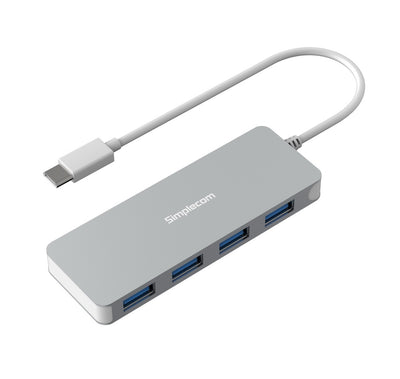 Simplecom CH320 Ultra Slim Aluminium USB 3.1 Type C to 4 Port USB 3.0 Hub Silver