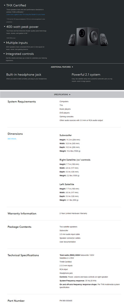 Logitech Z623 Speaker 2.1 (980-000405)