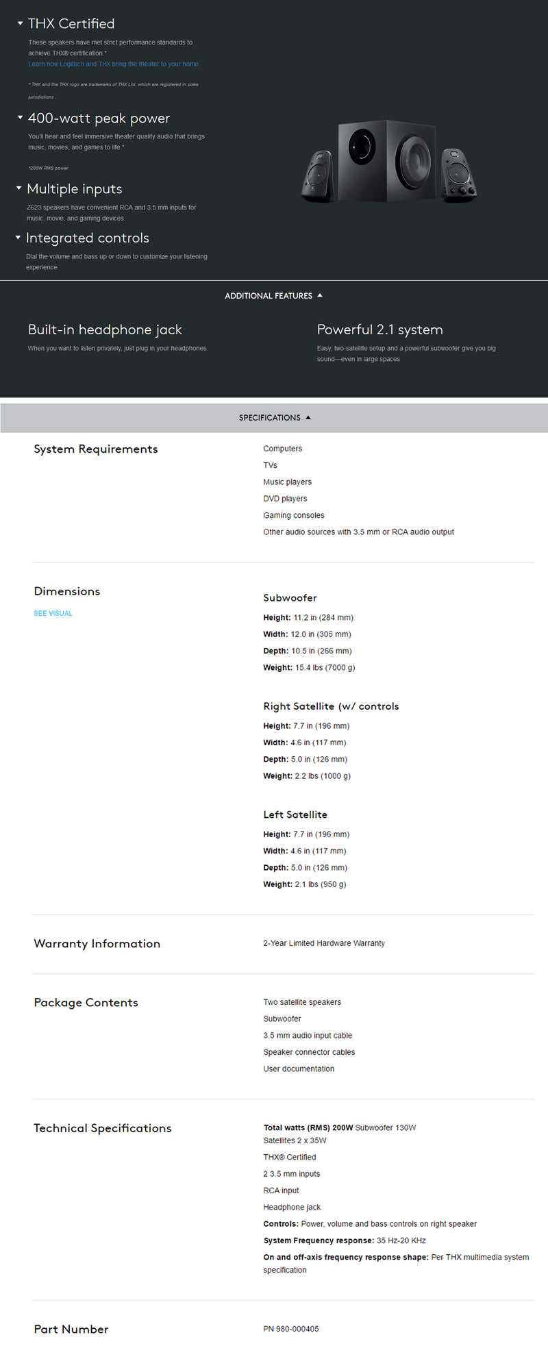 Logitech Z623 Speaker 2.1 (980-000405)