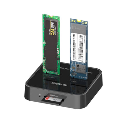Simplecom SD530 USB 3.2 Gen2 to NVMe + SATA M.2 SSD Dual Bay Docking Station with SD Express Card Reader