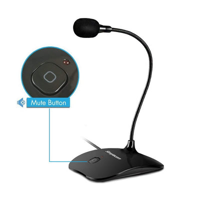 Simplecom UM350 Plug and Play USB Desktop Microphone with Flexible Neck and Mute Button