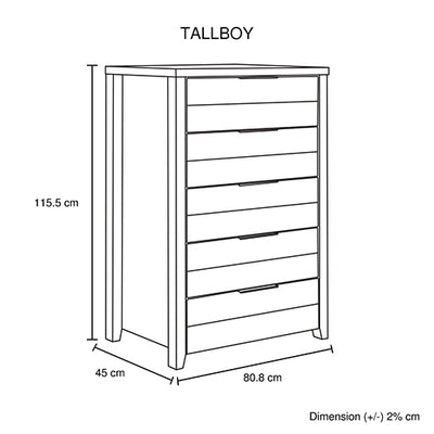 4 Pieces Bedroom Suite Natural Wood Like MDF Structure Double Size Oak Colour Bed, Bedside Table & Tallboy