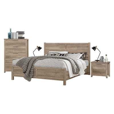 4 Pieces Bedroom Suite Natural Wood Like MDF Structure King Size Oak Colour Bed, Bedside Table & Tallboy