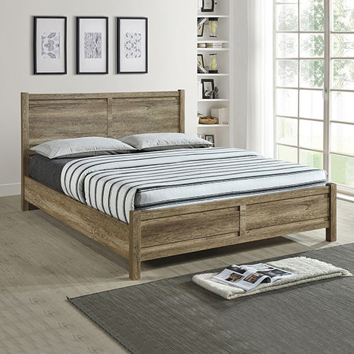 4 Pieces Bedroom Suite Natural Wood Like MDF Structure King Size Oak Colour Bed, Bedside Table & Tallboy