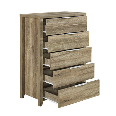 5 Pieces Bedroom Suite Natural Wood Like MDF Structure Queen Size Oak Colour Bed, Bedside Table, Tallboy & Dresser