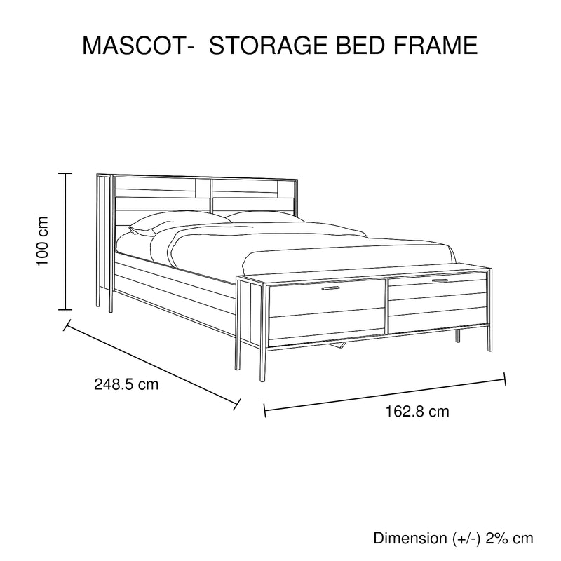 4 Pieces Storage Bedroom Suite with Particle Board Contraction and Metal Legs Queen Size Oak Colour Bed, Bedside Table & Tallboy